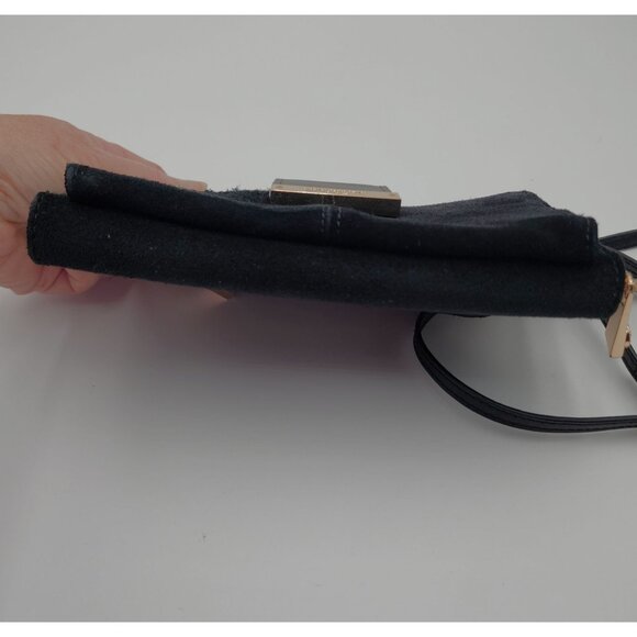 Spartina 449 Black Suede & Leather Crossbody Bag With Gold Hardware & Floral Lin - Picture 11 of 16